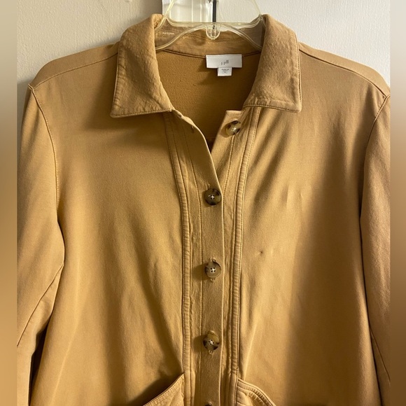 J Jill barn jacket shacket camel color button front cotton Medium Petite - Picture 3 of 8
